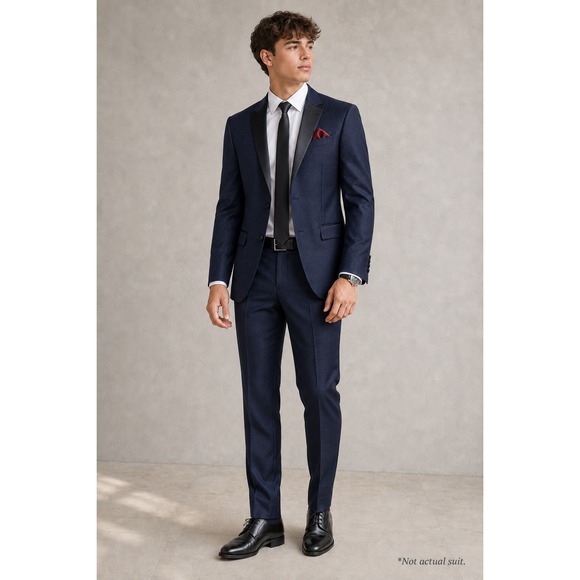 Herbet Other - Herbet Mens Navy Tuxedo Slim Fit Suit 40R/34W Wool Formal Gala Prom Home Coming